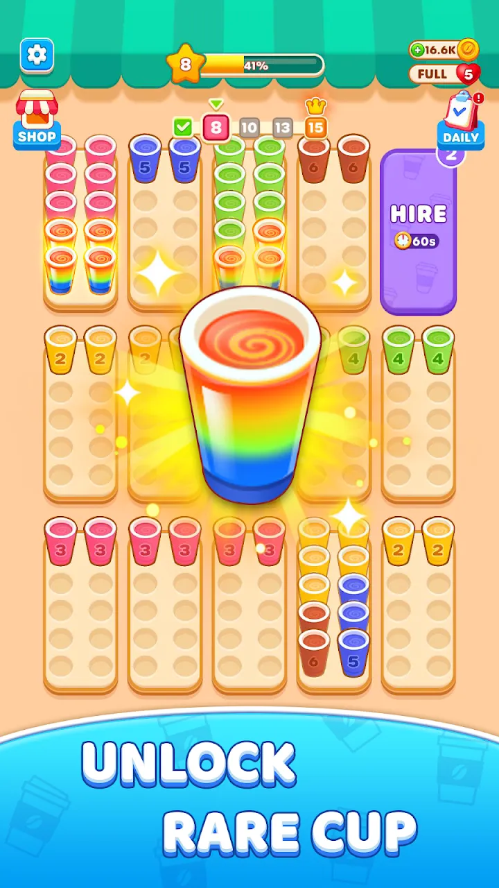 Ekran gry — kubki w różnych kolorach